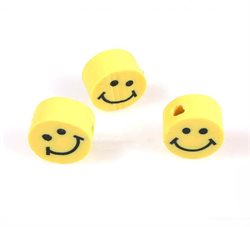 Fimo perler "smiley". Gul. 10 mm